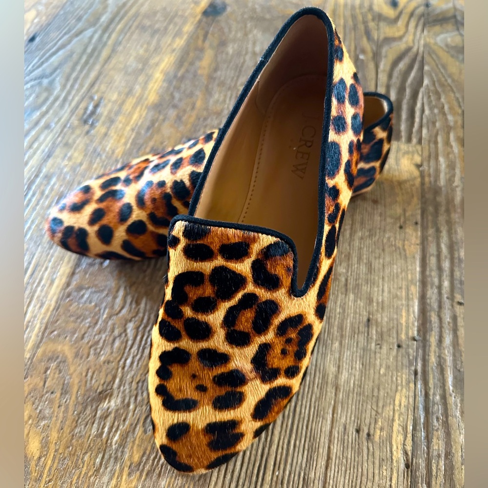 J.Crew Leopard Print Calf Hair Smoking Loafers size 5.5